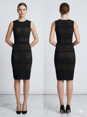 John & Jenn Black Cobra Shimmer Knit Midi Dress EUC